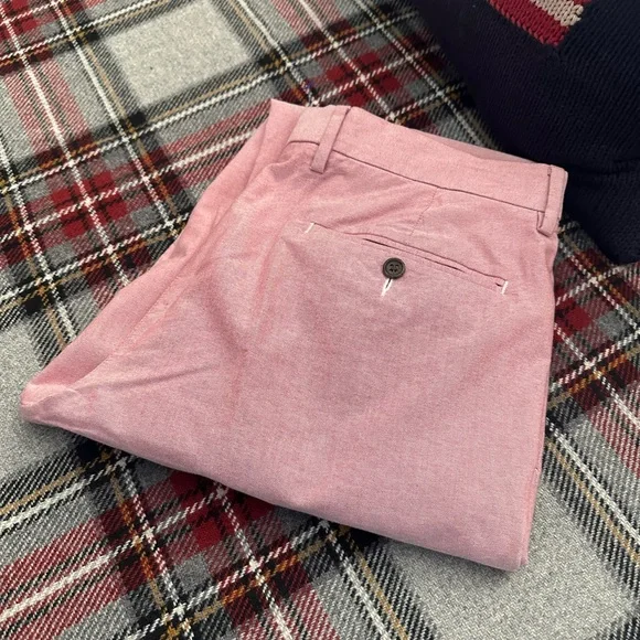 J CREW ⛵️ Men’s Rose Pink Slim Fit Flat Front Oxford Cloth Trousers - Size 32/34 - Picture 8 of 12